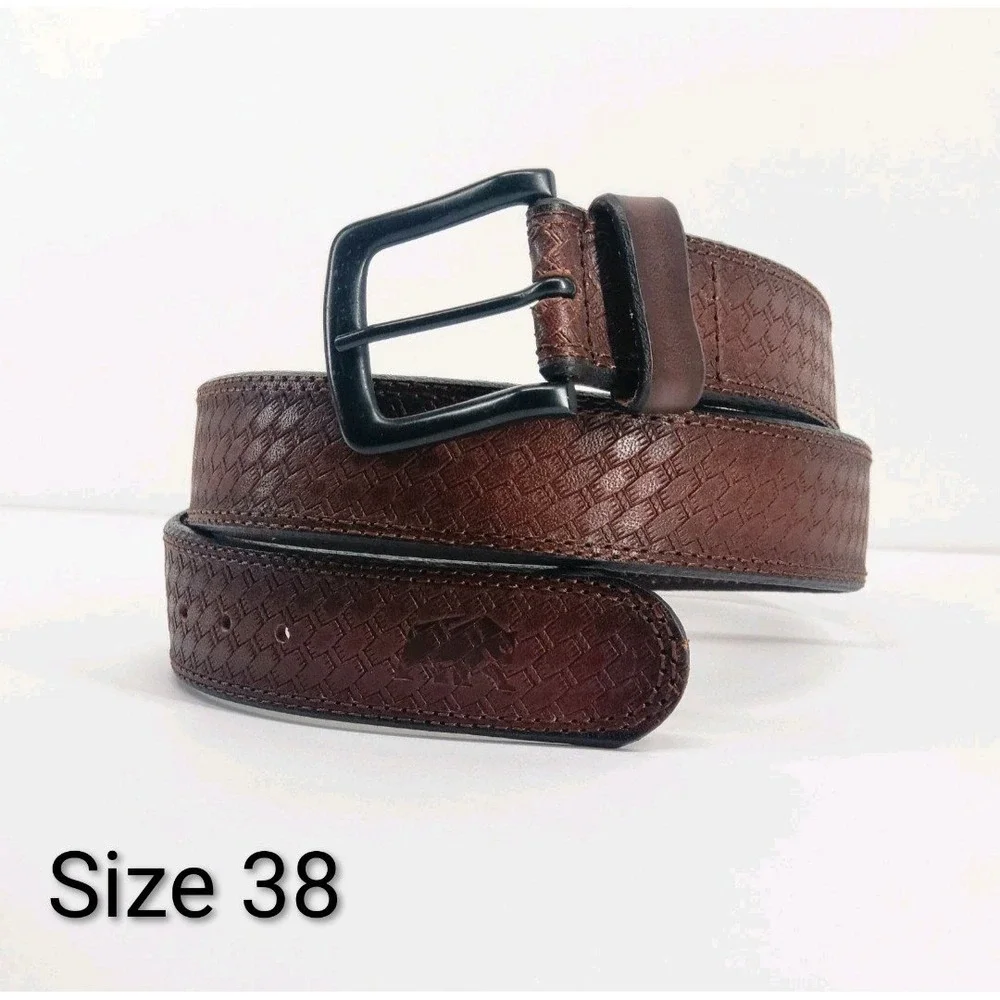 Berne Workwear Mens Brown Basket Weave Leather Belt Black Buckle Size 38 NWT